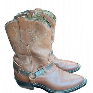 Vintage Vulcan Women’s Brown Leather Harness Cowboy Boots - Size 8.5